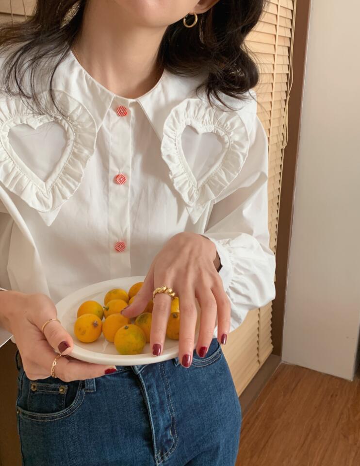 Heart Cutout Collar Button Up Shirt (2 Colors)