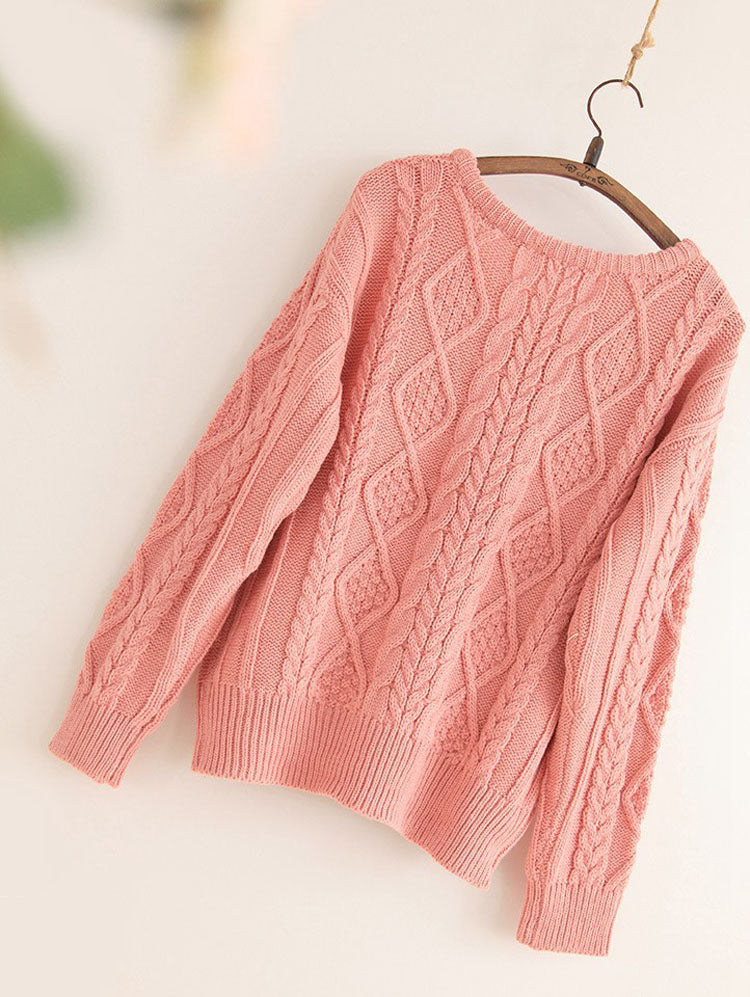 Sweet Rose Cable Knit Sweater (3 Colors)