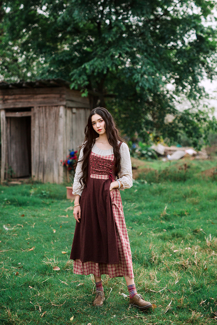 Patchwork Village Dress (Brown/Red)