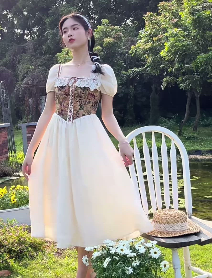Rustic Floral Countryside Midi Dress (Cream) – Megoosta Fashion