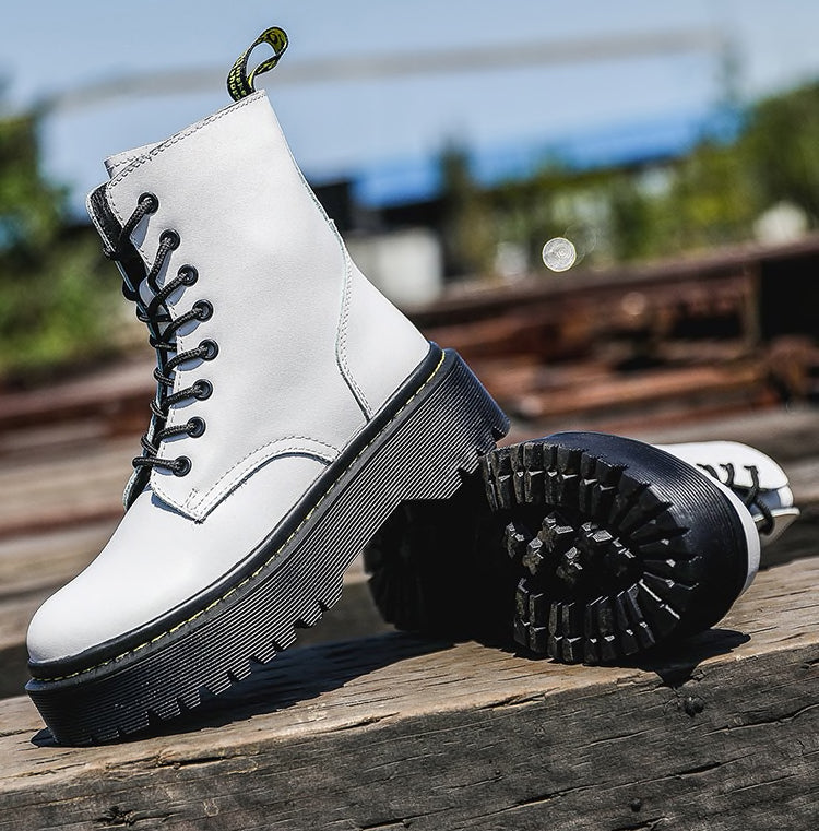 Chunky white outlet platform boots