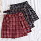 Belted Asymmetrical Plaid Skirt (3 Colors)