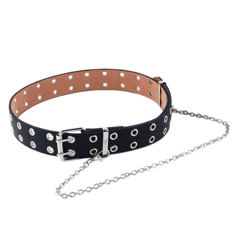 Double Eyelet Belt With Chain (Black)