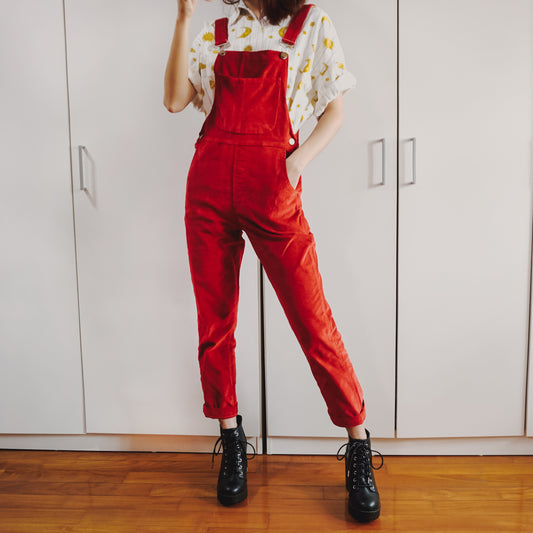 Corduroy Overalls (Deep Red)