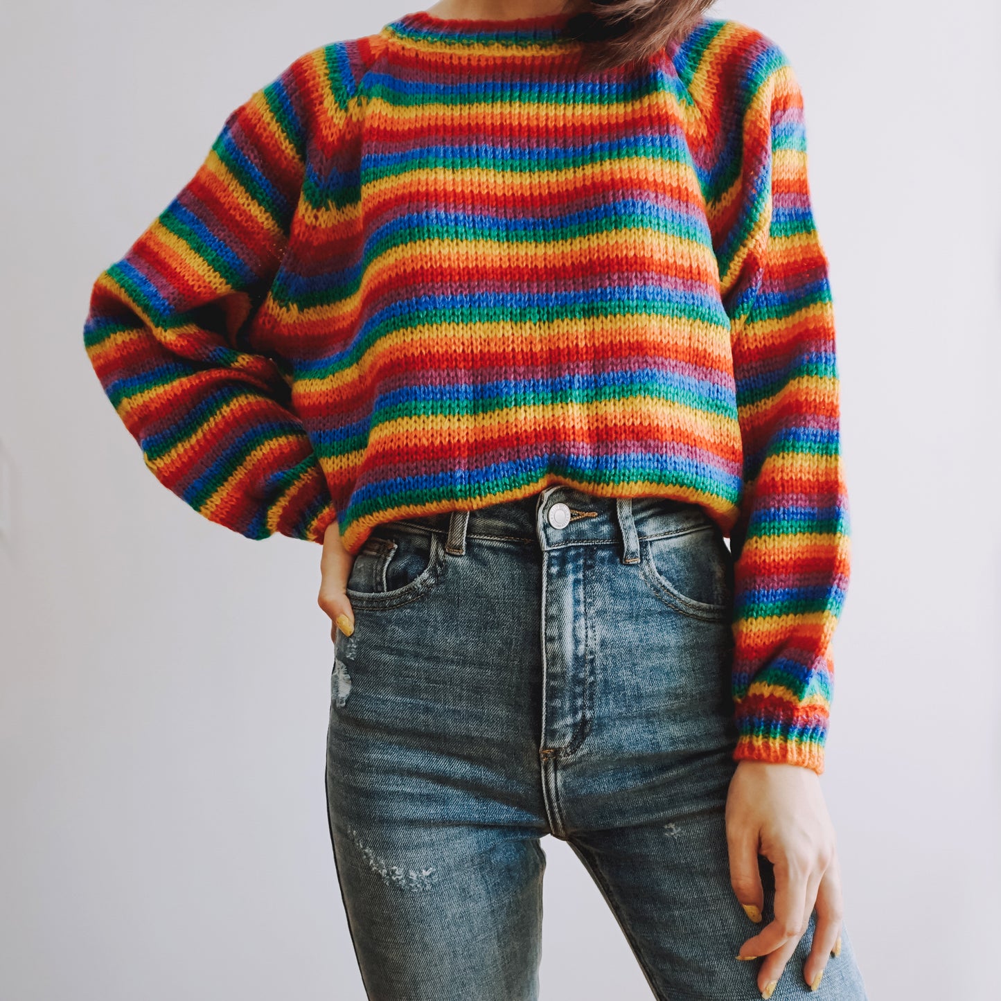 Rainbow Stripe Knit Sweater (Multicolor)