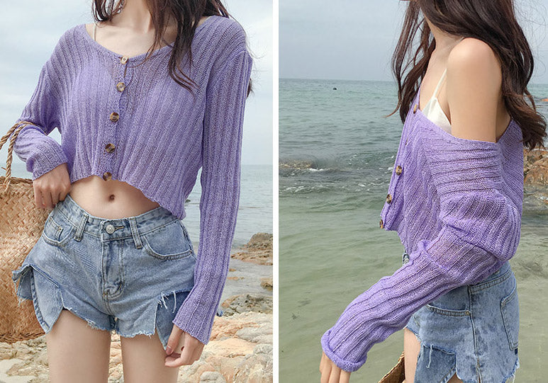 Button Up Cropped Sweater (6 Colors)
