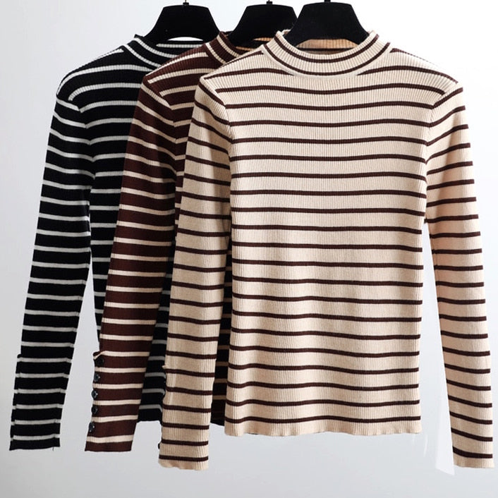 Mock Neck Stripe Sweater (3 Colors)
