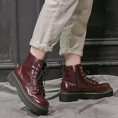 Chunky Lace Up Boots (Dark Cherry)