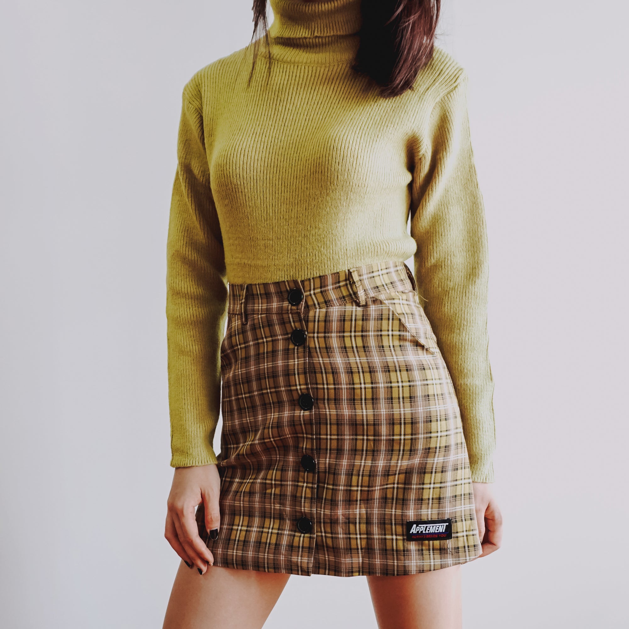 Button front plaid outlet skirt