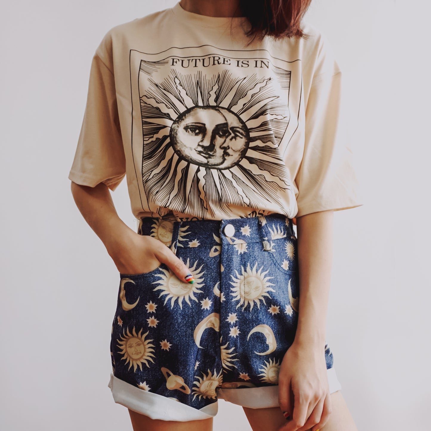 Sun & Moon Graphic Tee (Beige)