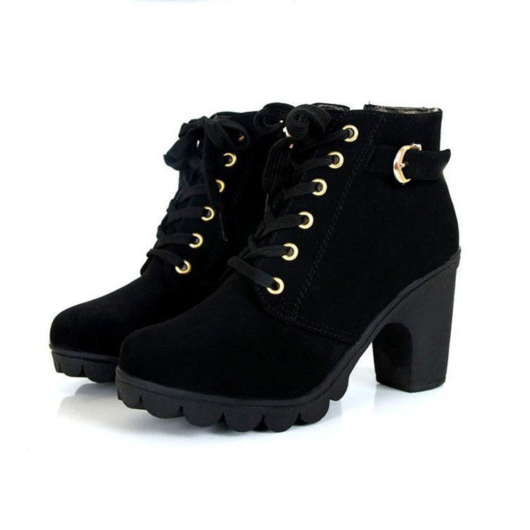 Buckle Lace Up Booties (Black) – Megoosta Fashion