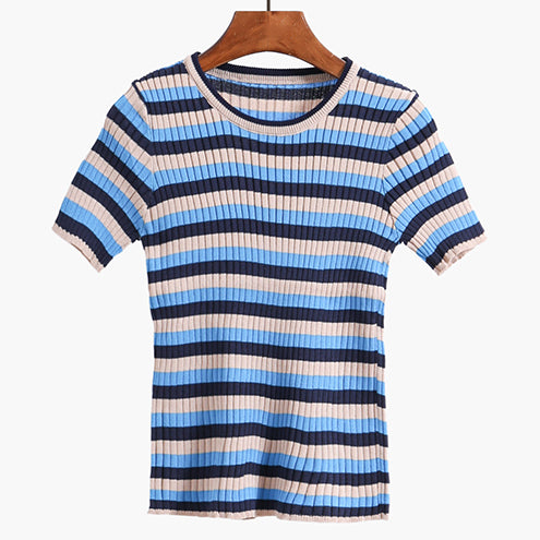 Colorblock Stripe Ribbed Tee (2 Colors)