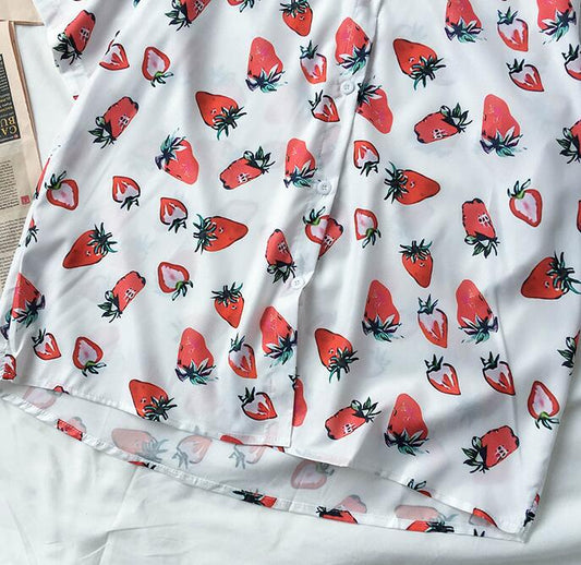 Strawberry Button Up Shirt (White)