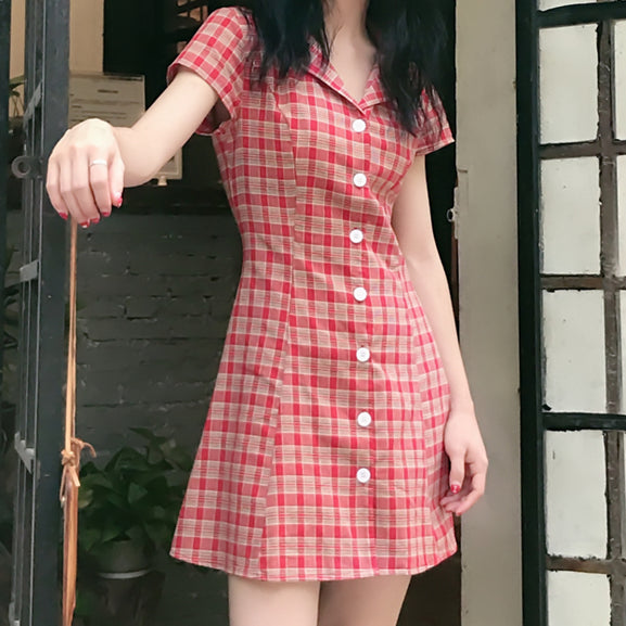 Button Up Plaid Dress (4 Colors)