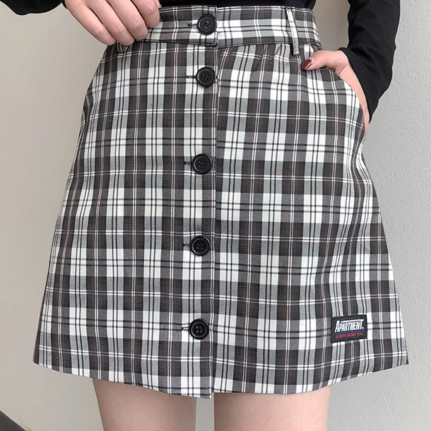Button Up Plaid Skirt (3 Colors)