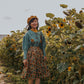 Sunflower Jacquard Midi Skirt (Blue/Yellow)