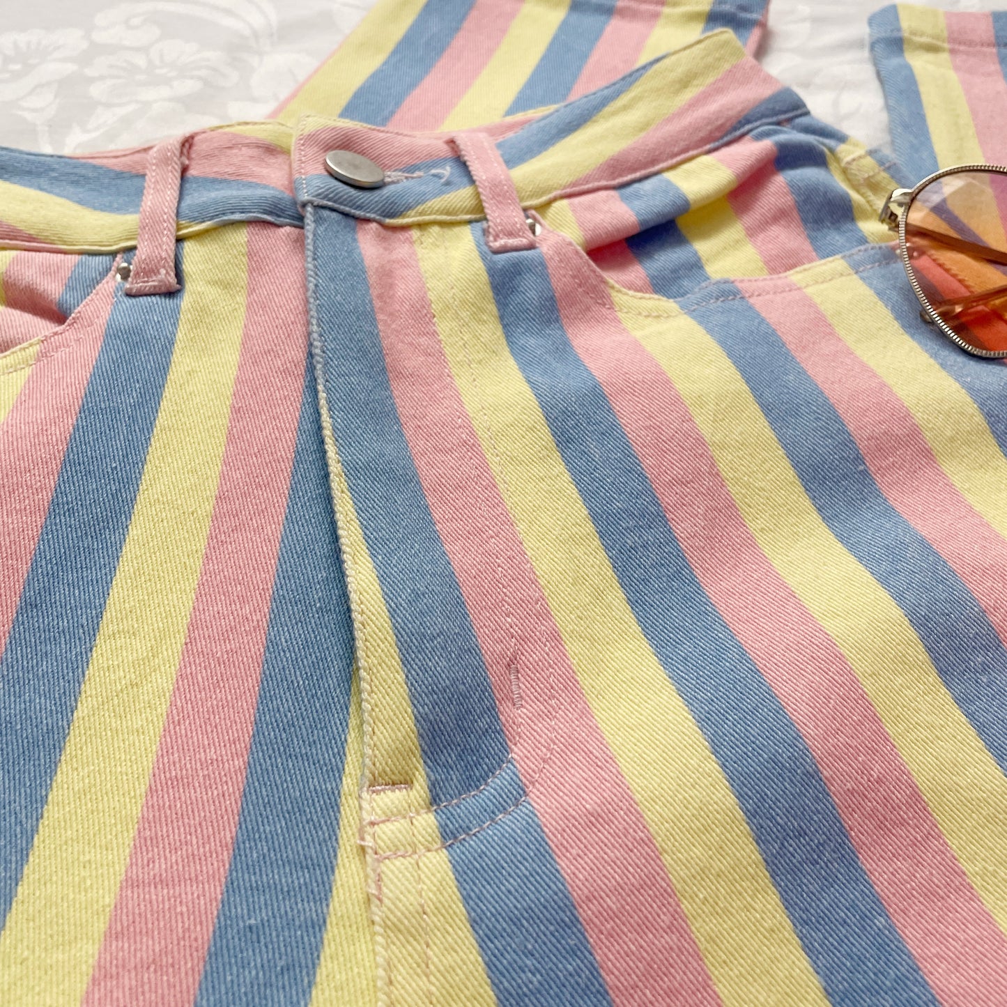 Candy Pastel Stripe Mom Jeans (Blue/Pink/Yellow)